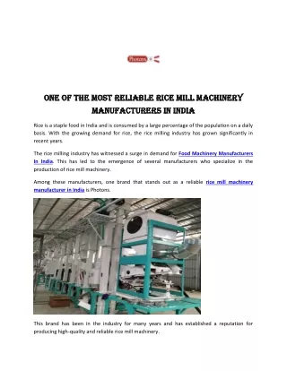 Rice Mill Machinery Manufacturers in India