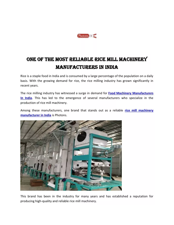 one of the most reliable rice mill machinery