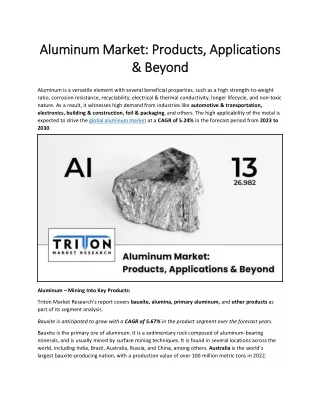 Aluminum Market: Products, Applications & Beyond