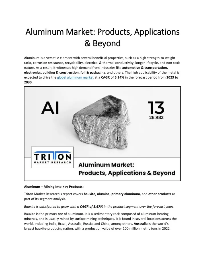 aluminum market products applications beyond