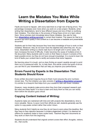 Learn the Mistakes You Make While Writing a Dissertation from Experts 