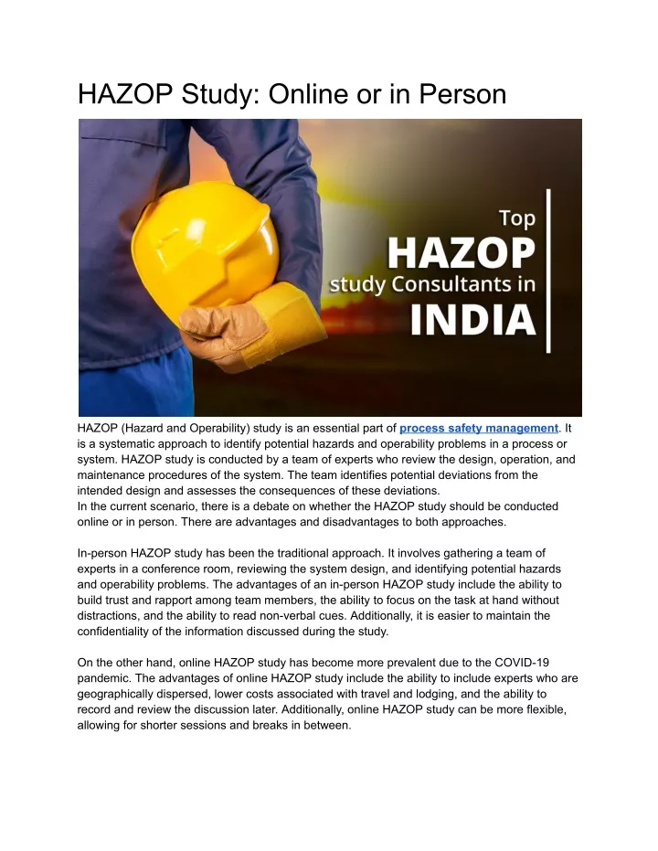 hazop study online or in person