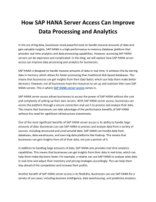 How SAP HANA Server Access Can Improve Data Processing and Analytics