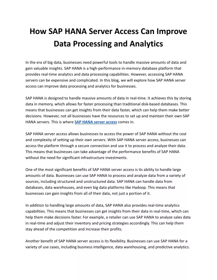 how sap hana server access can improve data