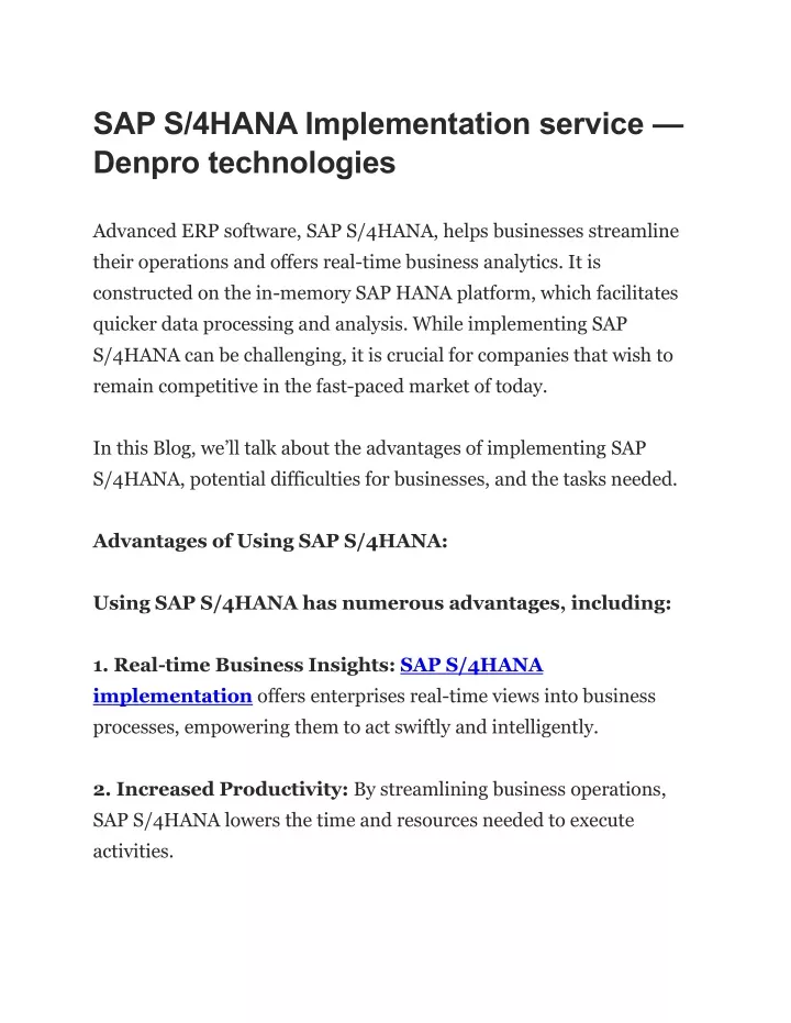sap s 4hana implementation service denpro