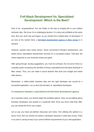 Full-Stack Development Vs. Specialized Development