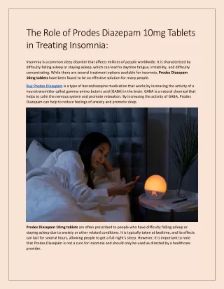 The Role of Prodes Diazepam 10mg Tablets in Treating Insomnia