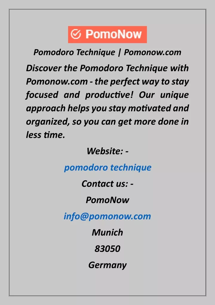 pomodoro technique pomonow com