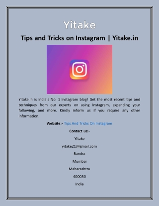 Tips and Tricks on Instagram  Yitake.in