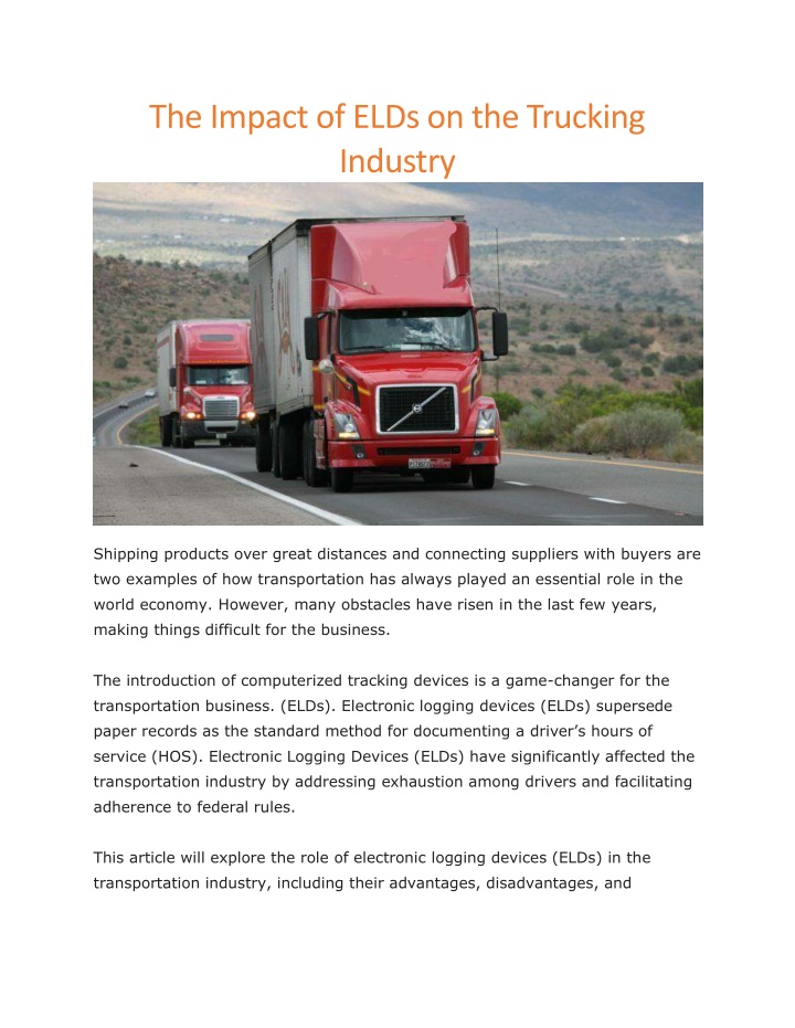 the impact of elds on the trucking industry