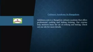 Culinary Academy In Bangalore Askihmca.com