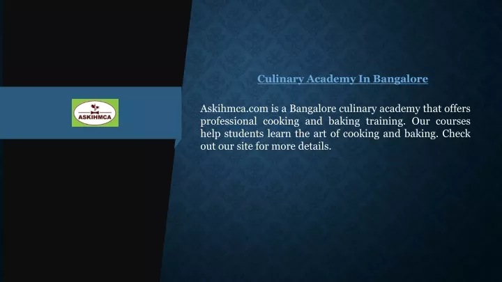 culinary academy in bangalore