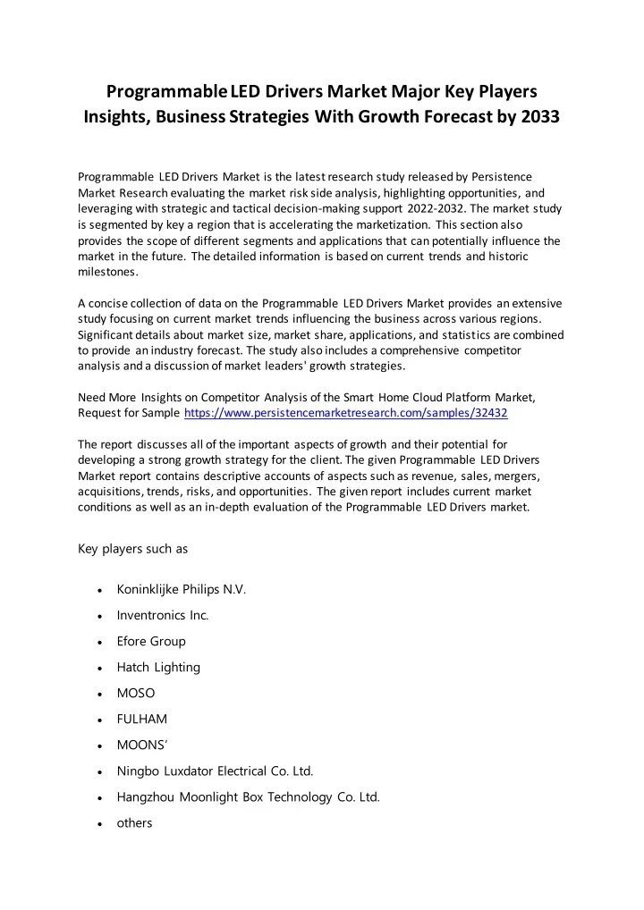 programmable led drivers market major key players