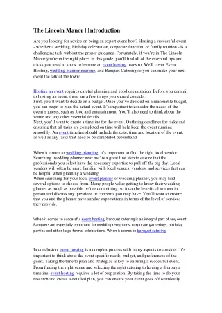 the lincoln manor introduction