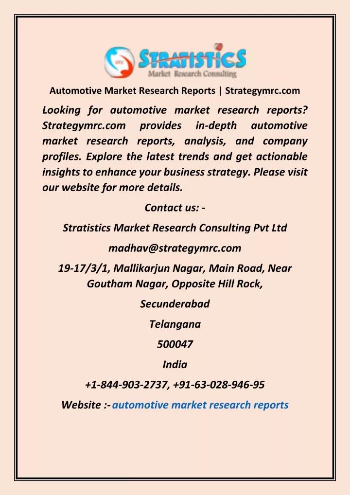 automotive market research reports strategymrc com