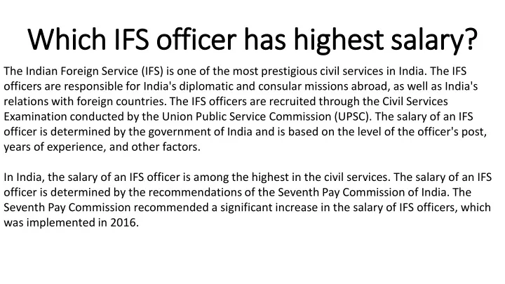 which ifs officer has highest salary which