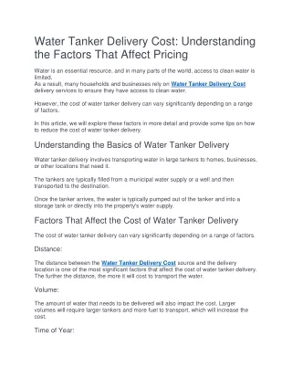 5 Water Tanker Delivery Cost