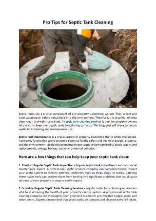 Pro Tips for Septic Tank Cleaning