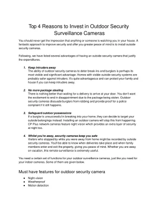 Top 4 Reasons to Invest Outdoor Security Surveillance Cameras .docx