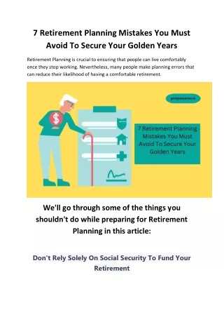 7 retirement planning mistakes you must avoid