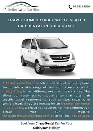 Travel comfortably with 8 seater car rental in Gold Coast