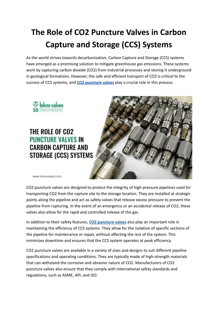 the role of co2 puncture valves in carbon capture