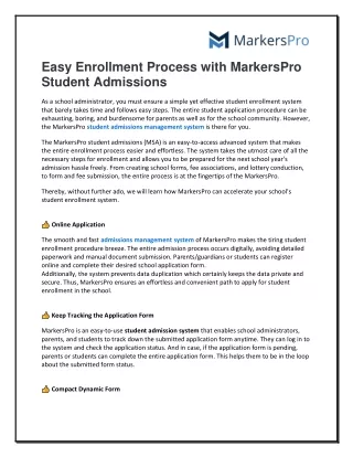 Easy Enrollment Process with MarkersPro Student Admissions