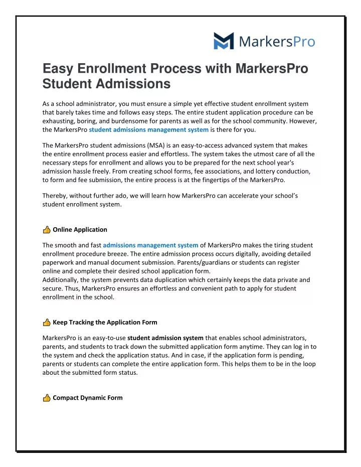 easy enrollment process with markerspro student