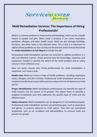 mold remediation services the importance
