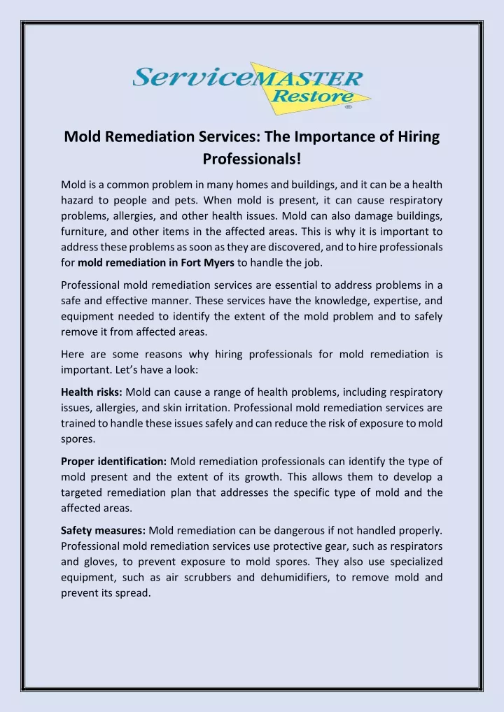 mold remediation services the importance