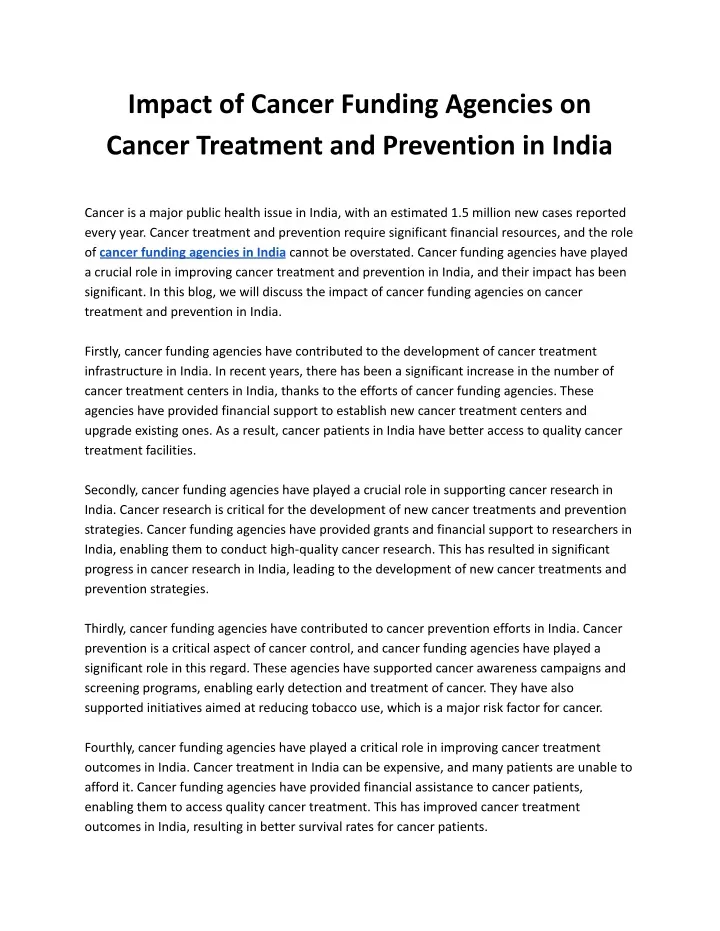 impact of cancer funding agencies on cancer