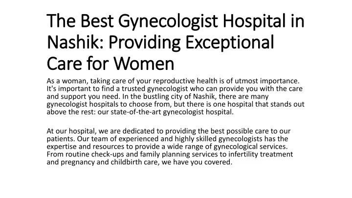 the best gynecologist hospital in nashik providing exceptional care for women
