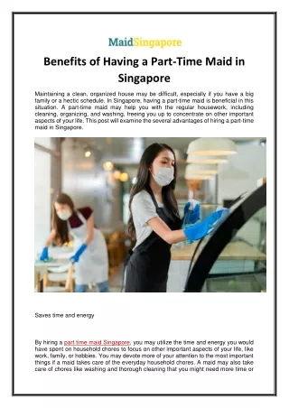 Benefits Of Having A Part Time Maid In Singapore