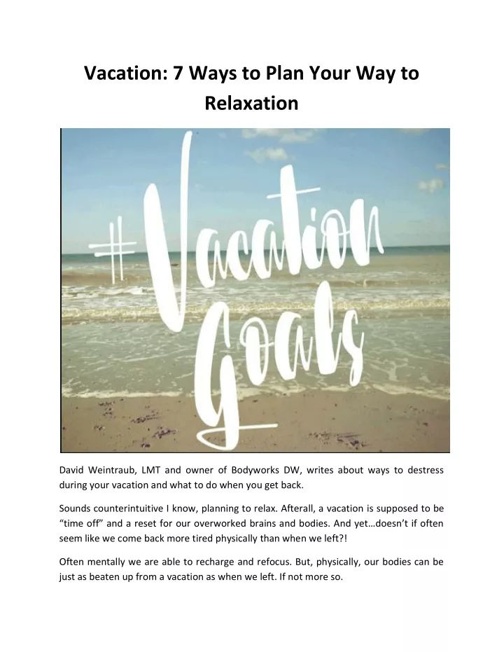 vacation 7 ways to plan your way to relaxation