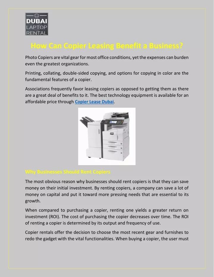 how can copier leasing benefit a business