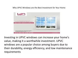 Why UPVC Windows are the Best Investment for