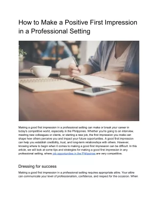 How to Make a Positive First Impression in a Professional Setting