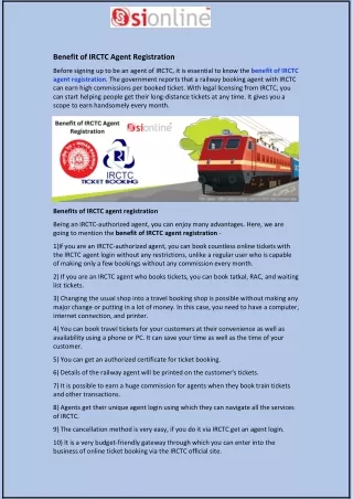 benefit of irctc agent registration