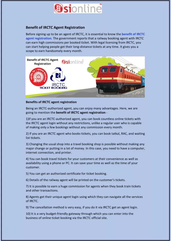 benefit of irctc agent registration