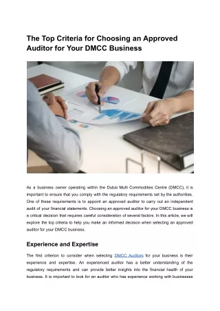 The Top Criteria for Choosing an Approved Auditor for Your DMCC Business
