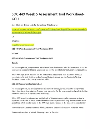 soc 449 week 5 assessment tool worksheet gcu
