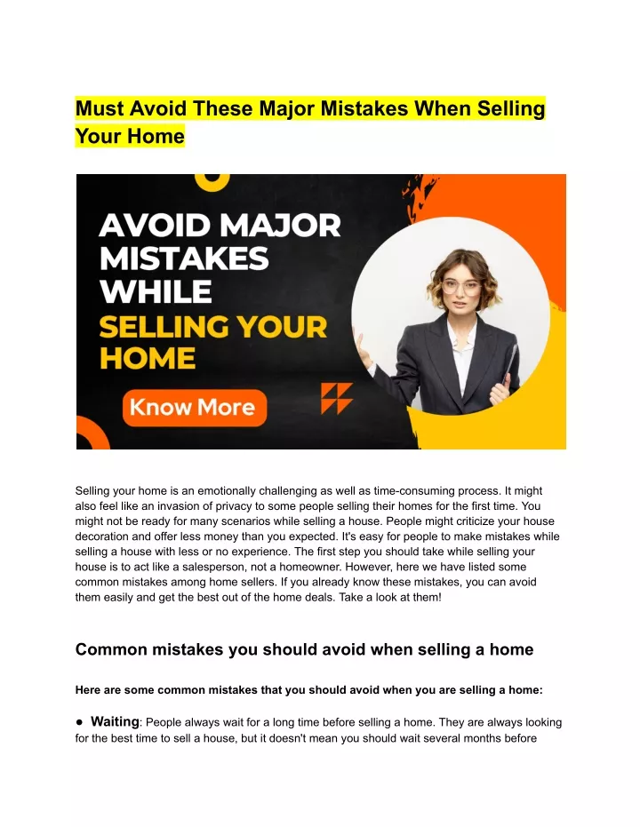 must avoid these major mistakes when selling your