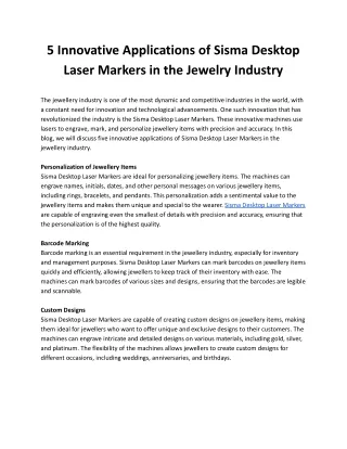5 Innovative Applications of Sisma Desktop Laser Markers in the Jewelry Industry
