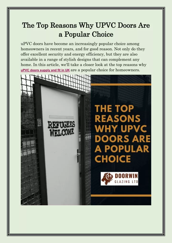 the top reasons why the top reasons why u upvc