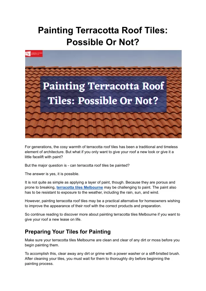 painting terracotta roof tiles possible or not