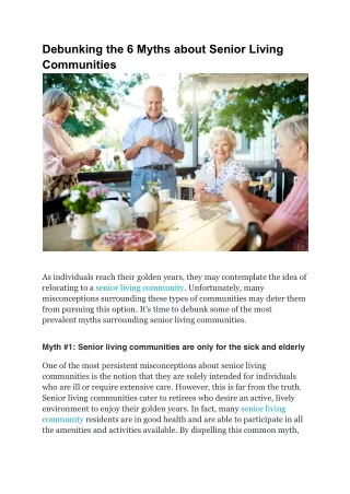 Debunking the 6 Myths about Senior Living Communities