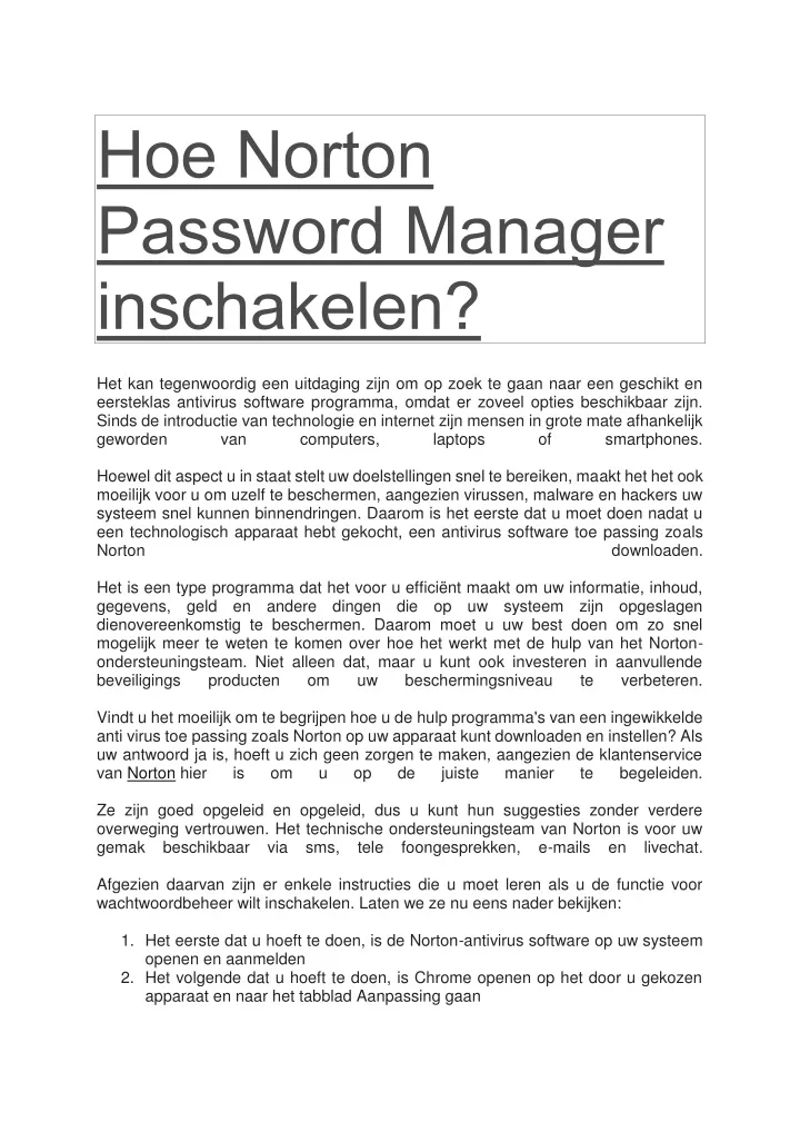 hoe norton password manager inschakelen