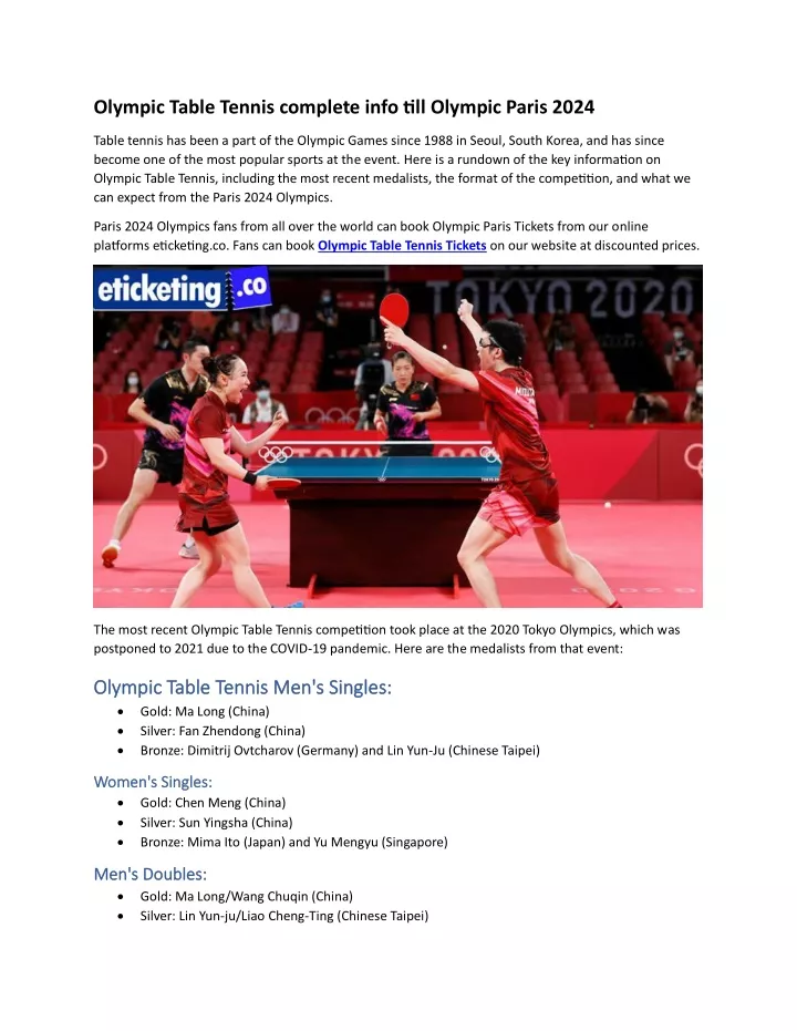 PPT Olympic Table Tennis complete info till Olympic Paris 2025