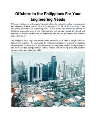 Offshore to the Philippines For Your Engineering Needs