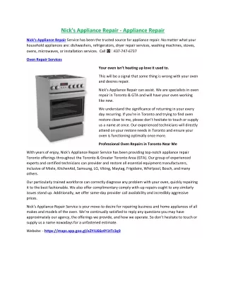 Nick's Appliance Repair - Sears Appliance Repair